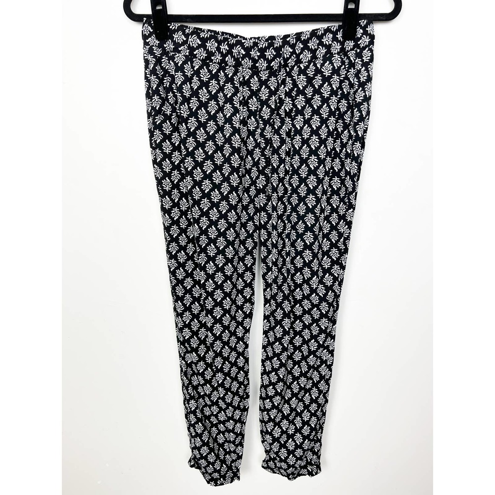 Old Navy Women Black and White Floral Print Drawstring Tapered Pants Size Small
